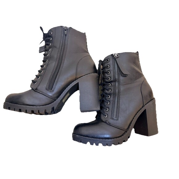 Soda Black Faux Leather Lace Up Combat Boots Side Zip Witchy Gothic Women's Sz 8 - Picture 10 of 16